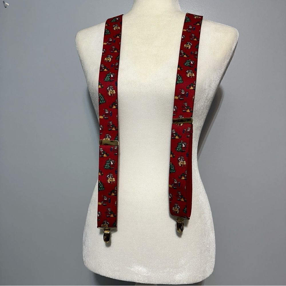 Mens Vintage Christmas Suspenders Santa Christmas Tree Elastic Stretch